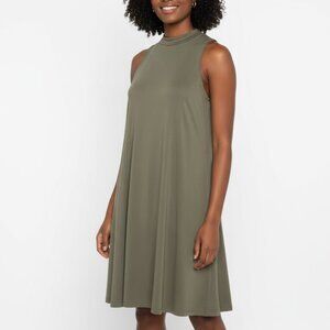 Mikey & Joey Olive Green Mock Neck Skater Dress Sleeveless Size Small